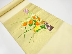 アンティーク　菊模様織り出し　名古屋帯地反物